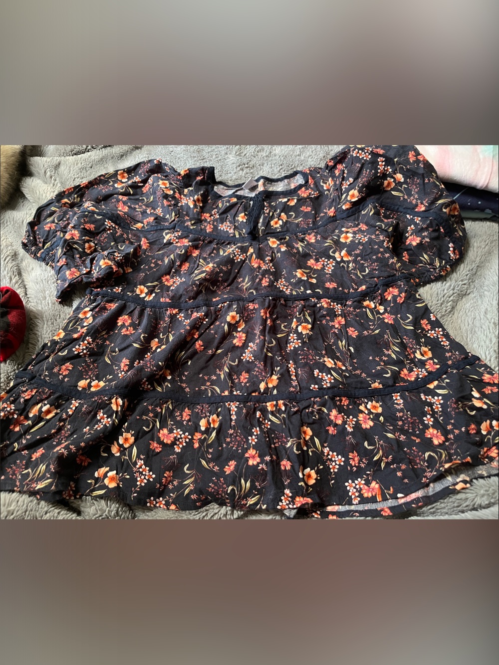 Women’s Black Floral Ruffle Blouse
